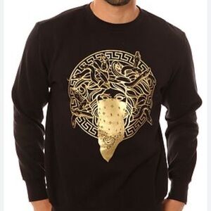 Crooks and Castle Medusa Crew Sweatshirt Black and Gold Graphic Men's Shirt